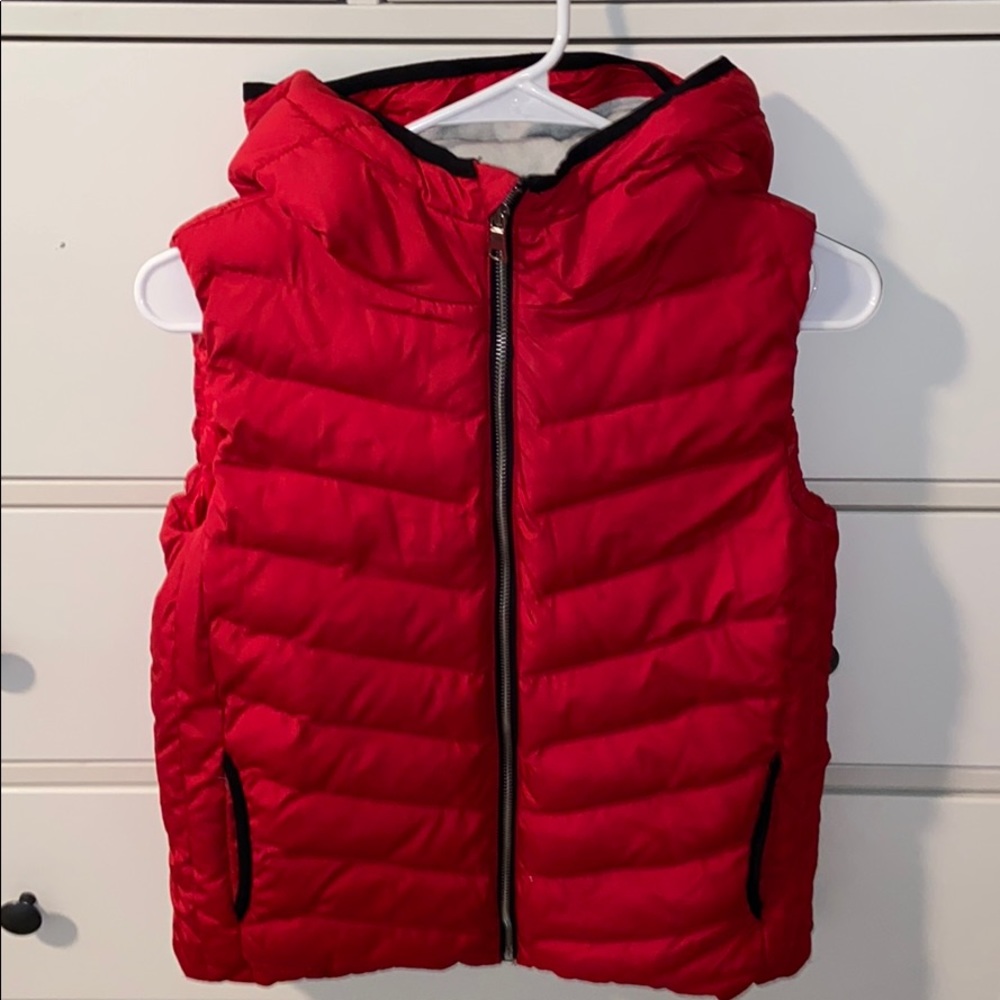 Red hooded puffer vest